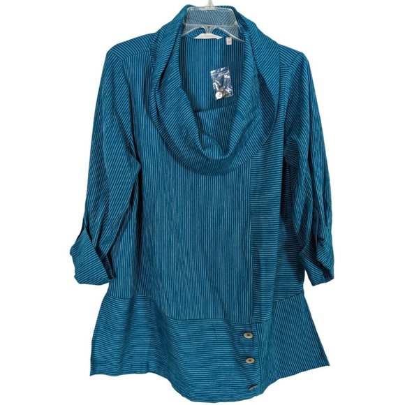 Soft Surroundings Sweaters - Soft Surroundings roll tab sleeve turquoise blue cowl neck tunic size M  NWT